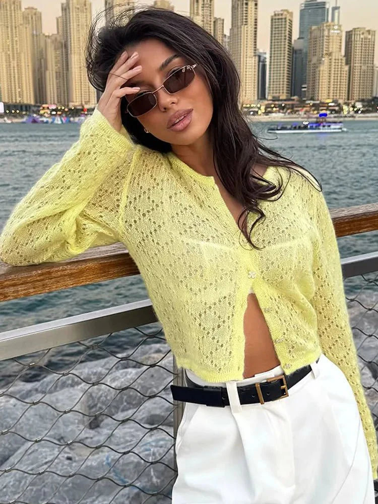 Casual O-Neck Hollow Out Knitted Blouse