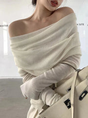 Casual Off-Shoulder Pleated Slim Top