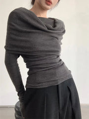 Casual Off-Shoulder Pleated Slim Top