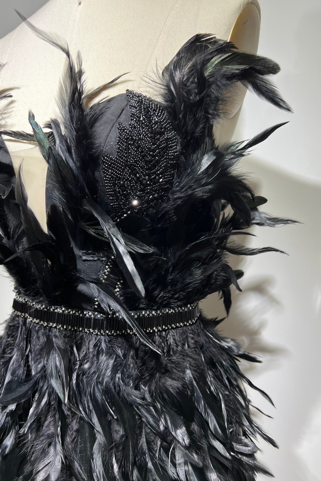 Short black feather tube top dress