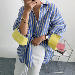 Chic Contrast Striped Loose Long Sleeve Shirts
