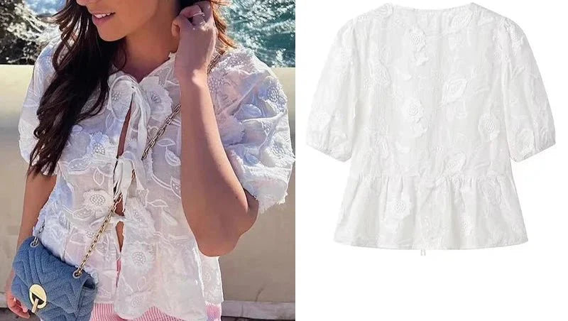 Chic Flower Embroidery Blouse