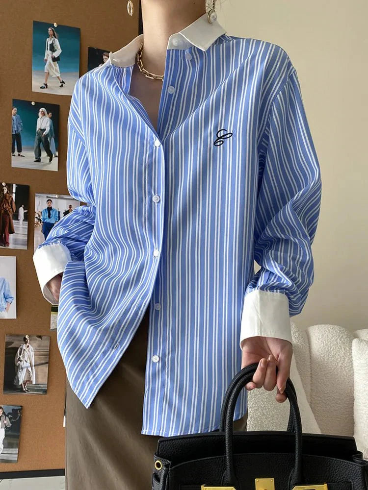 Chic Loose-Fit Striped Button-Up Shirt