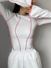Chic Patchwork Long Sleeve Ribbed T-Shirt
