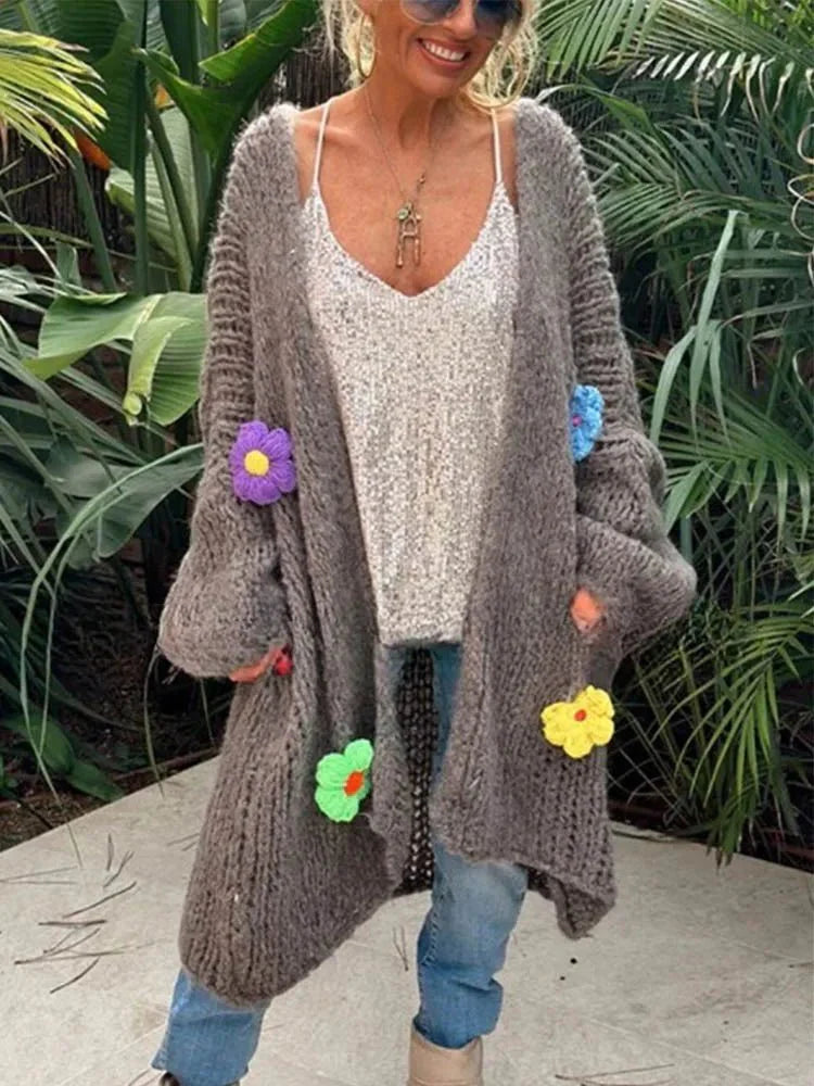 Chic Striped Lantern Sleeve Long Cardigan Sweater