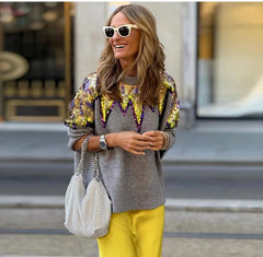 Colorful Sequins Long Sleeve Knitted Sweater