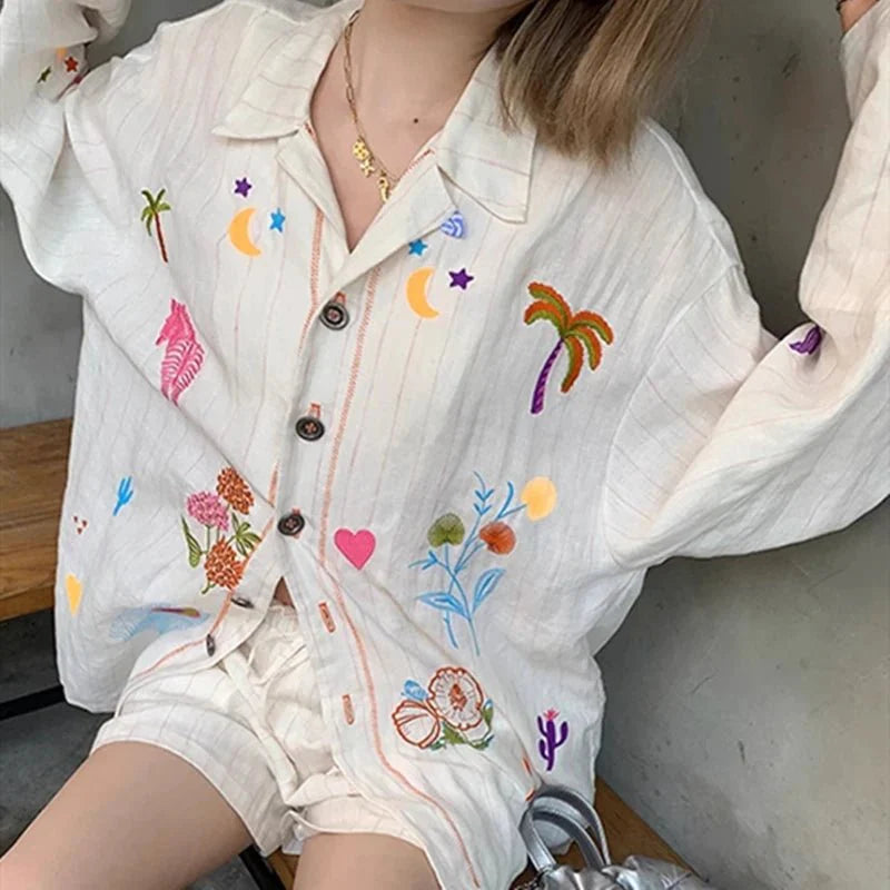 Comfortable Linen Cotton Embroidery Blouse