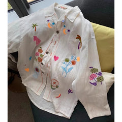 Comfortable Linen Cotton Embroidery Blouse