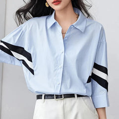 Contrast Color Striped Casual Blouse