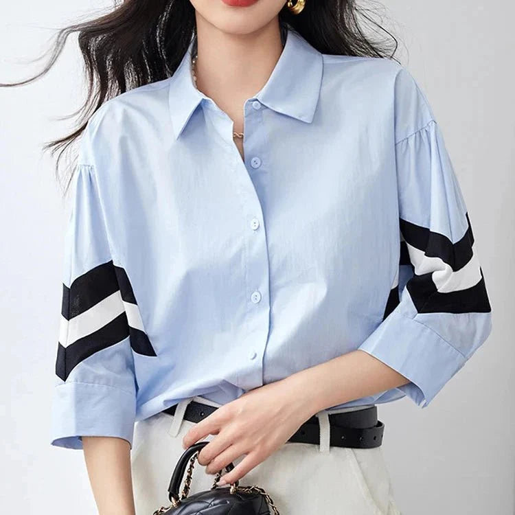 Contrast Color Striped Casual Blouse