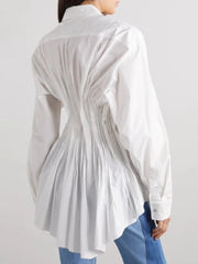 Covered Button Fish Tail Hem Blouse