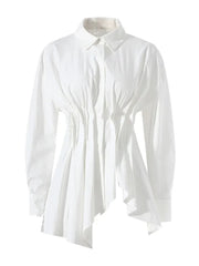 Covered Button Fish Tail Hem Blouse