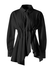 Covered Button Fish Tail Hem Blouse