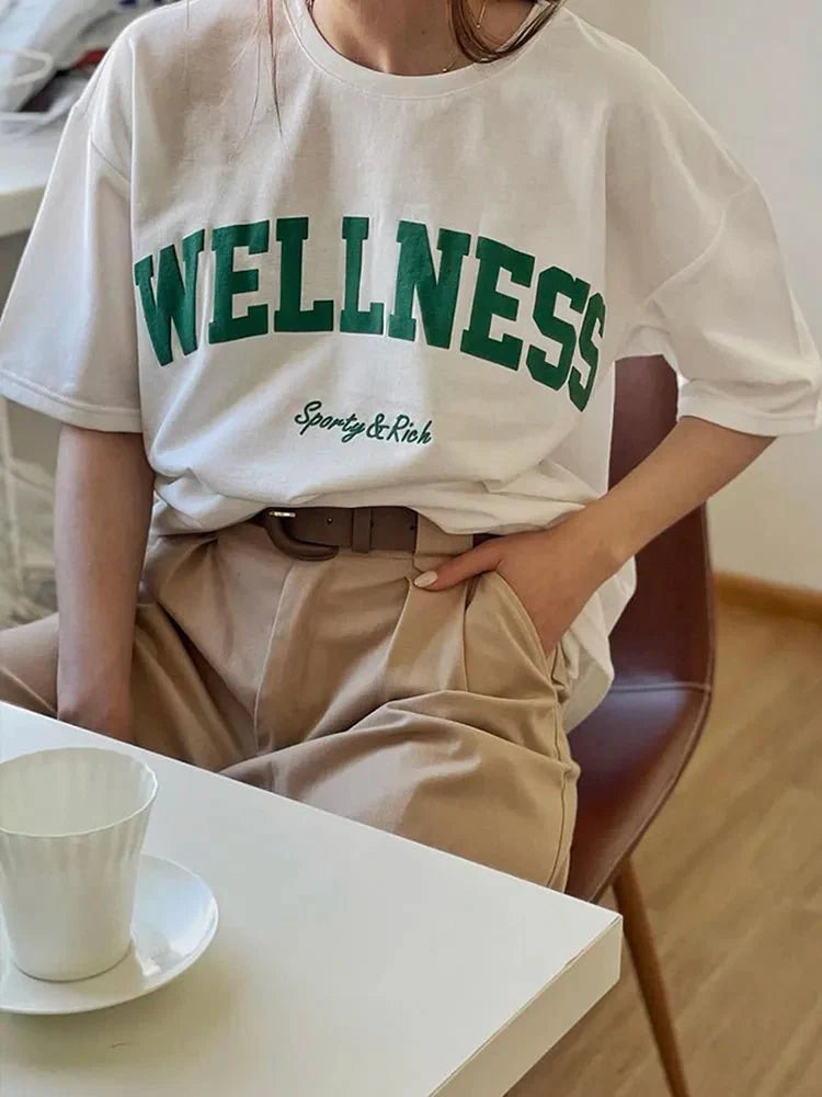 Creativity Letter FCotton Oversize Retro Short Sleeves Tee