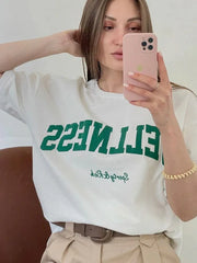 Creativity Letter FCotton Oversize Retro Short Sleeves Tee