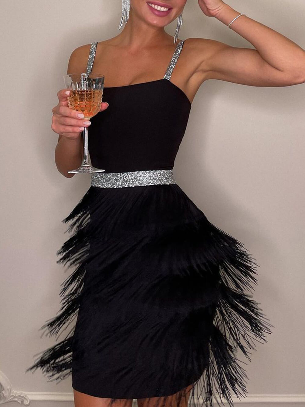 Suspender Fringe Mini Dress