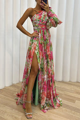 Fashion Print Sexy Slash Neck Backless Party Dress Elegant Bohemian Wedding Guest Dress