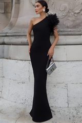 Black shoulder bag hip fishtail evening dress
