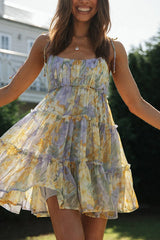 Floral Tiered Ruffle Smocked Back Slip Mini Dress