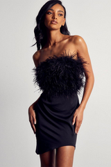 Backpack exposed ostrich feather fringed tube top dress