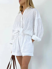 Elastic Waist Shorts and Striped Shirt Set