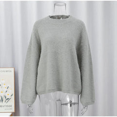 Elegant Grey Round Neck Loose Knit Sweaters