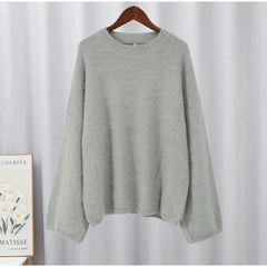 Elegant Grey Round Neck Loose Knit Sweaters