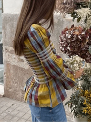 Elegant Plaid Printed Puff Sleeve Blouses