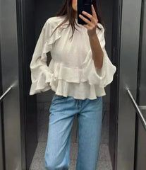 Elegant Ruffle Long Sleeve Blouse