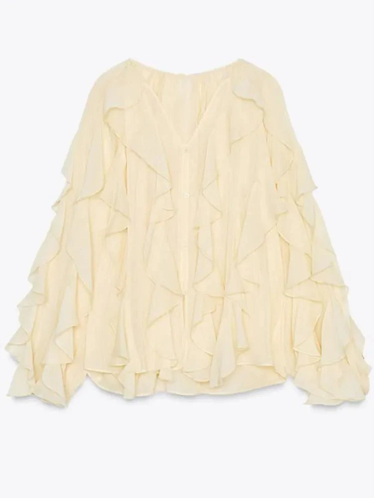 Elegant Ruffle V-Neck Blouse