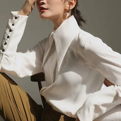Elegant Turn-Down Collar Satin Shirt