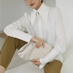 Elegant Turn-Down Collar Satin Shirt