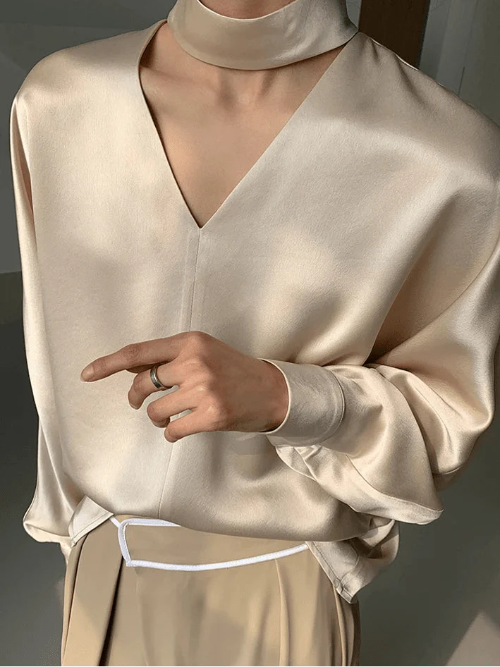 Elegant V-Neck Satin Blouse