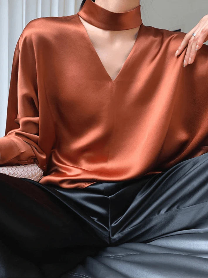 Elegant V-Neck Satin Blouse