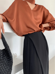 Elegant V-Neck Satin Blouse