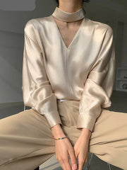 Elegant V-Neck Satin Blouse