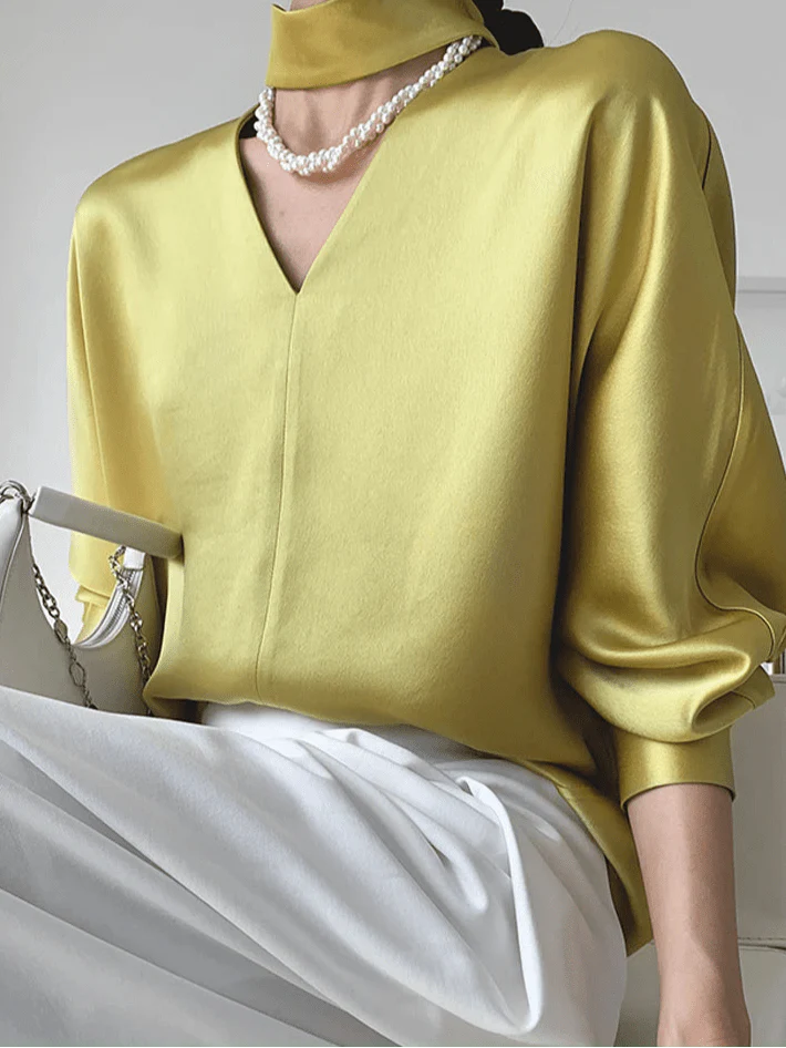 Elegant V-Neck Satin Blouse