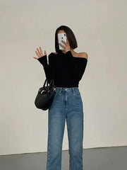 Fashion Off-shoulder Long Sleeve Top
