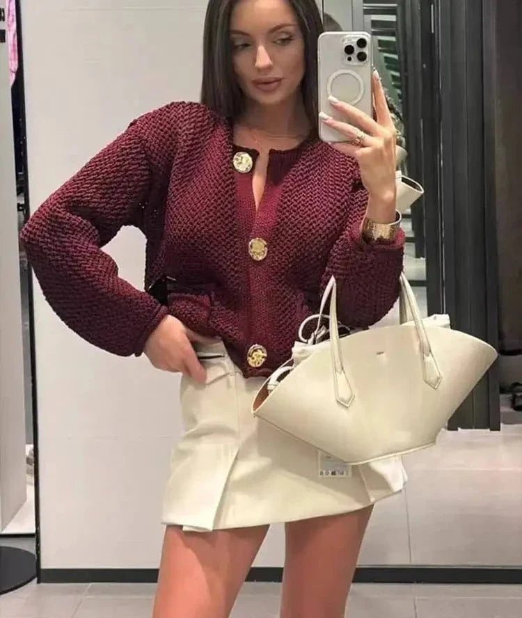 Burgundy Gold Button Cardigan
