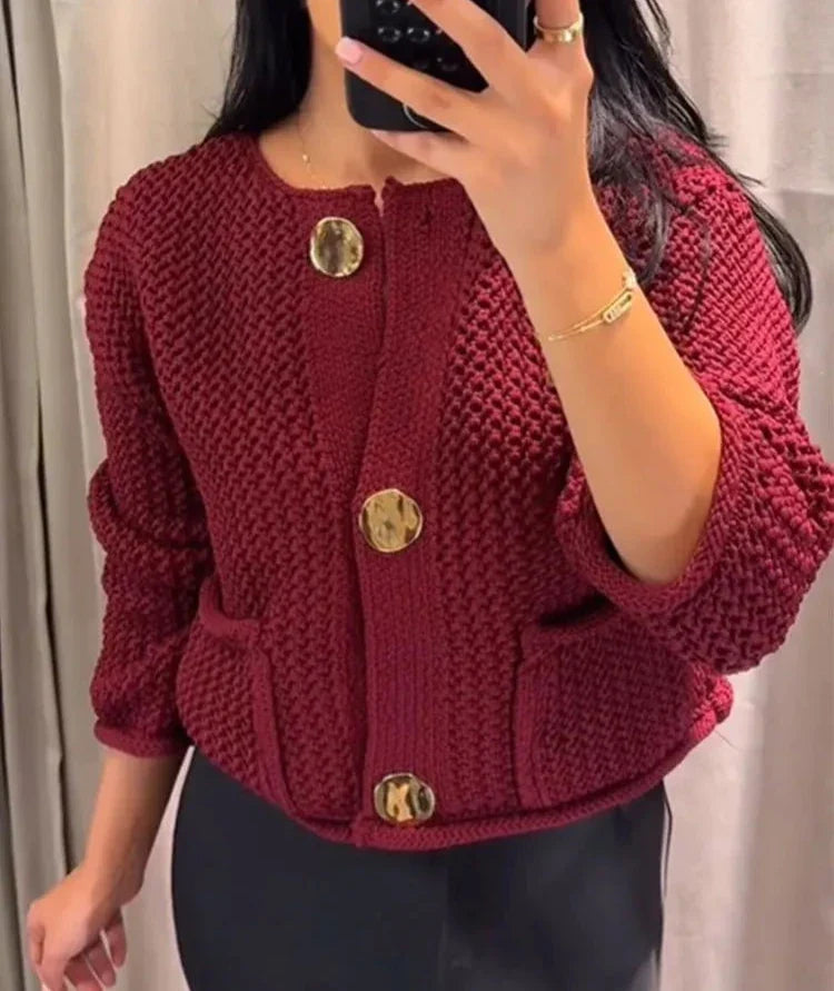Burgundy Gold Button Cardigan