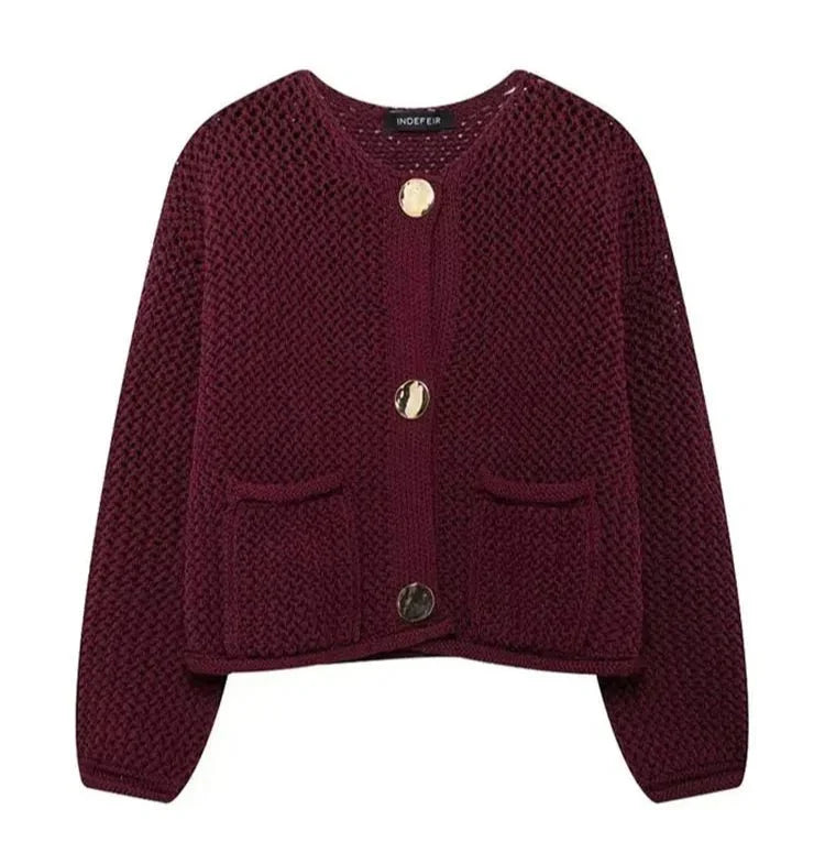 Burgundy Gold Button Cardigan
