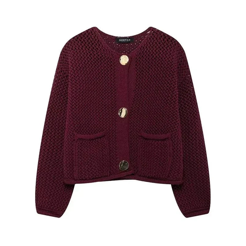 Burgundy Gold Button Cardigan
