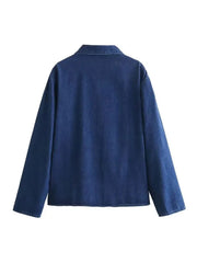 Fashionable Lace-Up Denim Blouse with Pockets