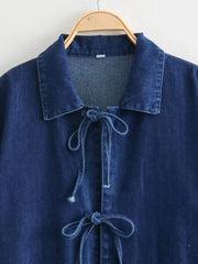 Fashionable Lace-Up Denim Blouse with Pockets