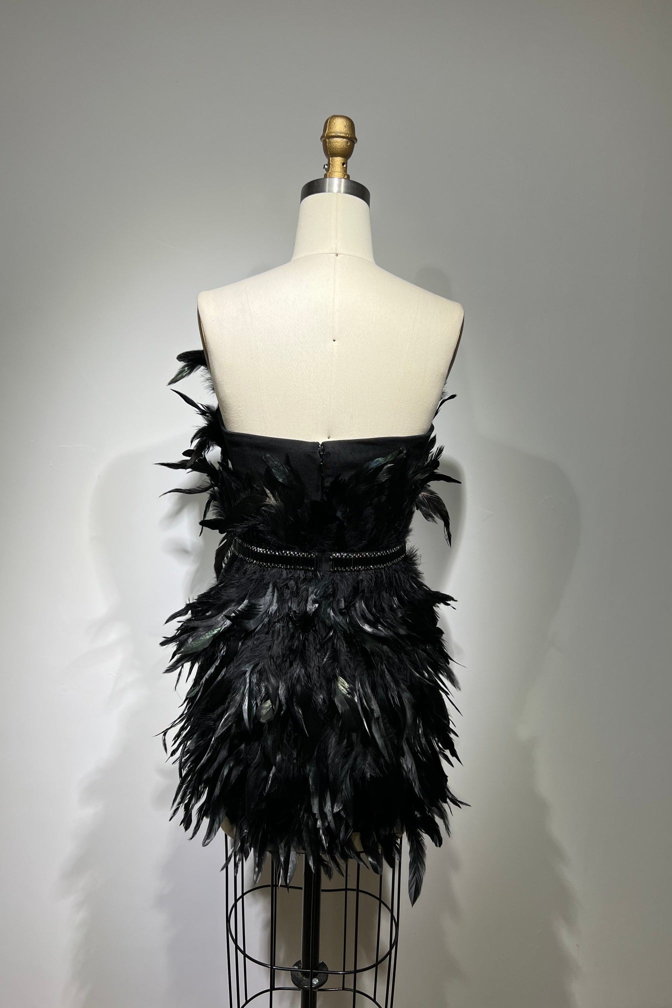 Short black feather tube top dress