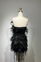 Short black feather tube top dress