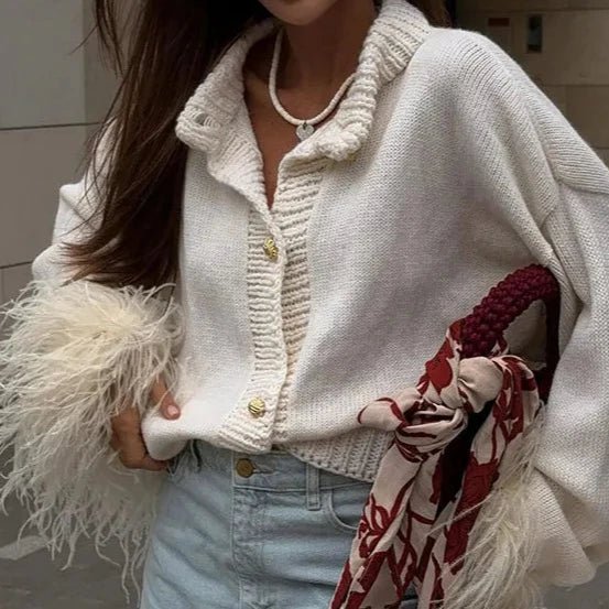 Feather Long Sleeve Knitted Cardigan