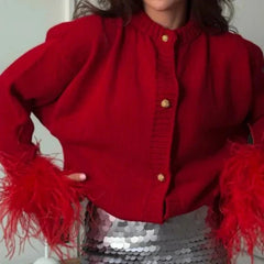 Feather Long Sleeve Knitted Cardigan