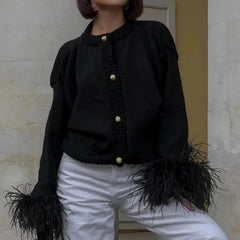 Feather Long Sleeve Knitted Cardigan