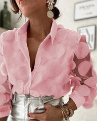 Floral Pattern Semi-Sheer Mesh Blouses